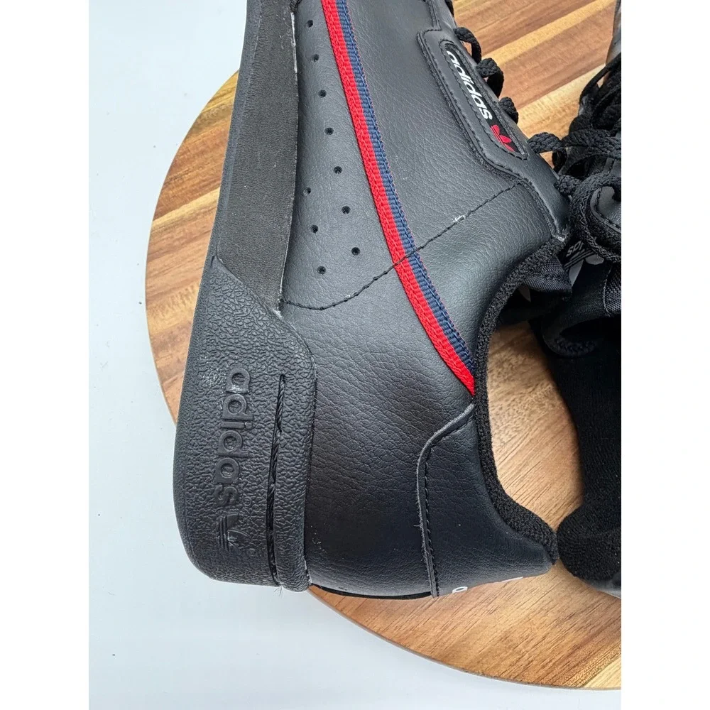 Adidas Continental 80 Black Leather Size 6 1/2 Sneakers Red Navy Stripe 0505‎